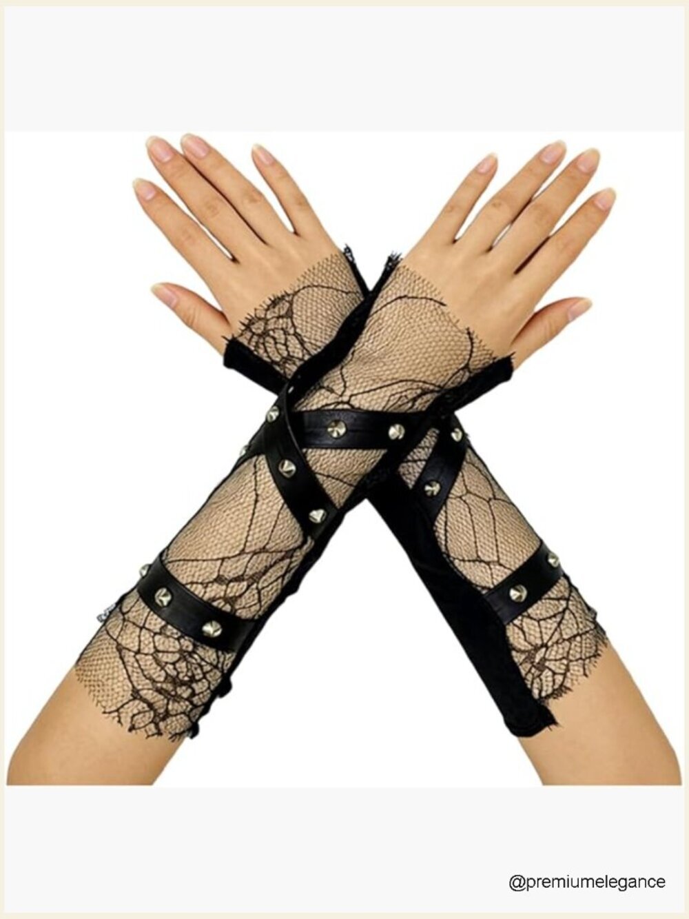 Women's Punk Fingerless Gloves with Metal Rivets & Straps